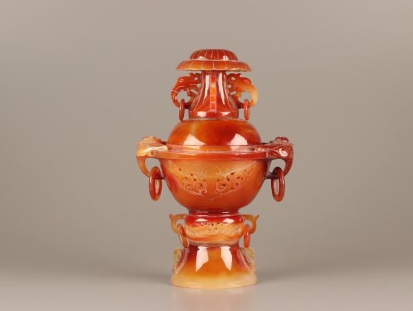 中国古玩 唐物 赤瑪瑙 遊環 香炉 細密細工 時代物 極上品 初だし品 C3555_画像2
