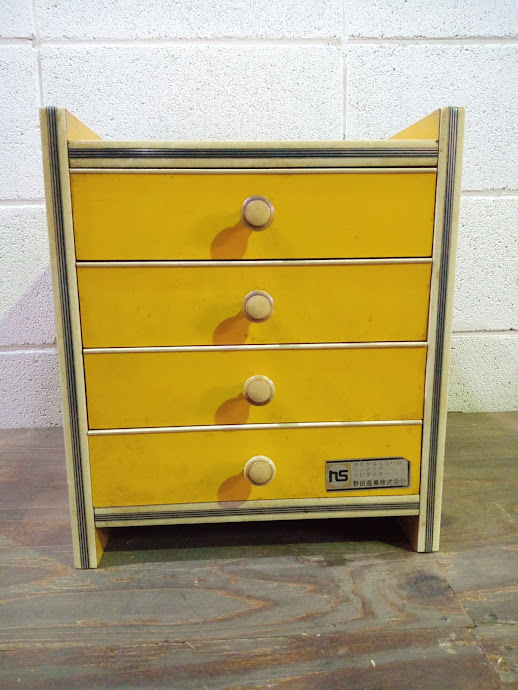 * Minitan s/ chest of drawers case tool inserting storage box small drawer yellow yellow color Showa Retro retro pop interior furniture 