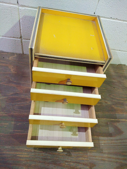 * Minitan s/ chest of drawers case tool inserting storage box small drawer yellow yellow color Showa Retro retro pop interior furniture 