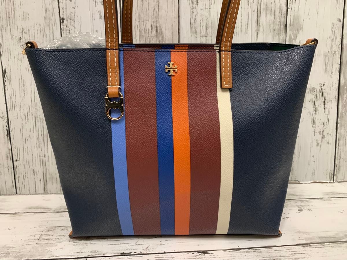 美品 トリーバーチ TORY BURCH ケリントン 2WAY ショルダー トートバッグ マルチカラー ストライプ