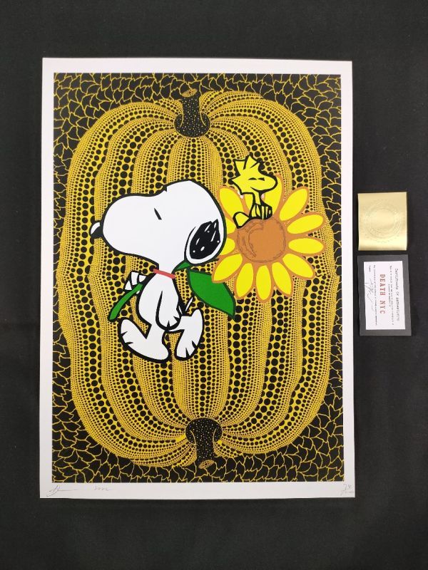 世界限定100枚 DEATH NYC アートポスター 14 SNOOPY スヌーピー PEANUTS ウッドストック 草間彌生 黄色 かぼちゃ ひまわり_画像2