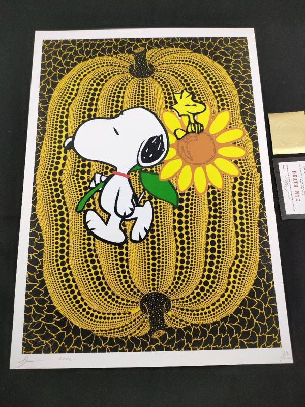 世界限定100枚 DEATH NYC アートポスター 14 SNOOPY スヌーピー PEANUTS ウッドストック 草間彌生 黄色 かぼちゃ ひまわり_画像4