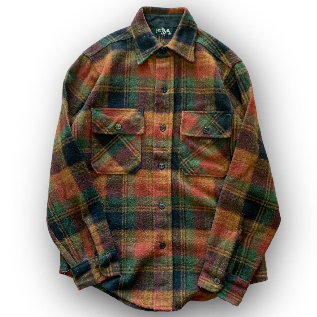 231206LCC2● 1970'S Wool CPO Shirt ビンテージ vintage ウールシャツ Cheak shirt ネルシャツ 長袖シャツ チェックシャツ