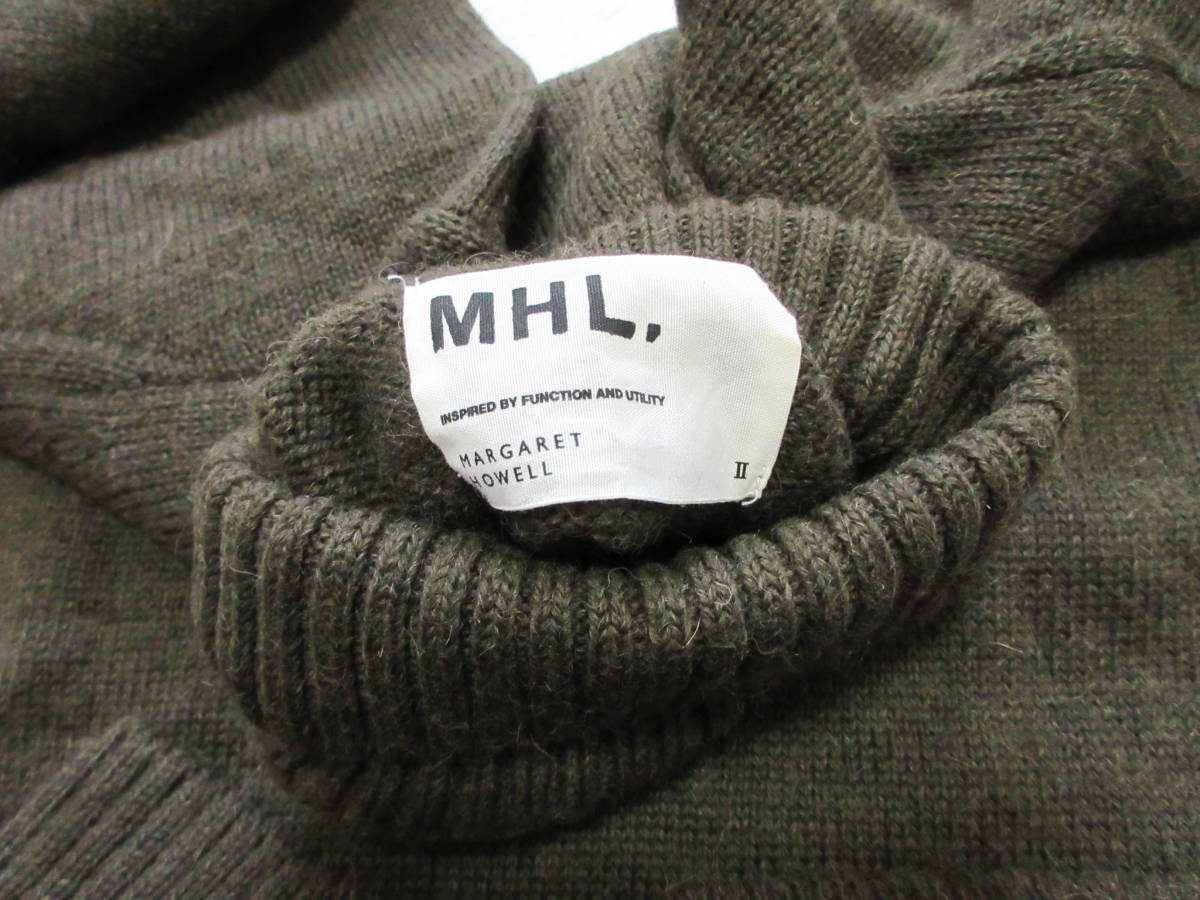 美品 送料込み！ MHL. エムエイチエル マーガレットハウエル カーキ ウール アルパカ タートルネック ニット ワンピース ( ゆったり 暖かい