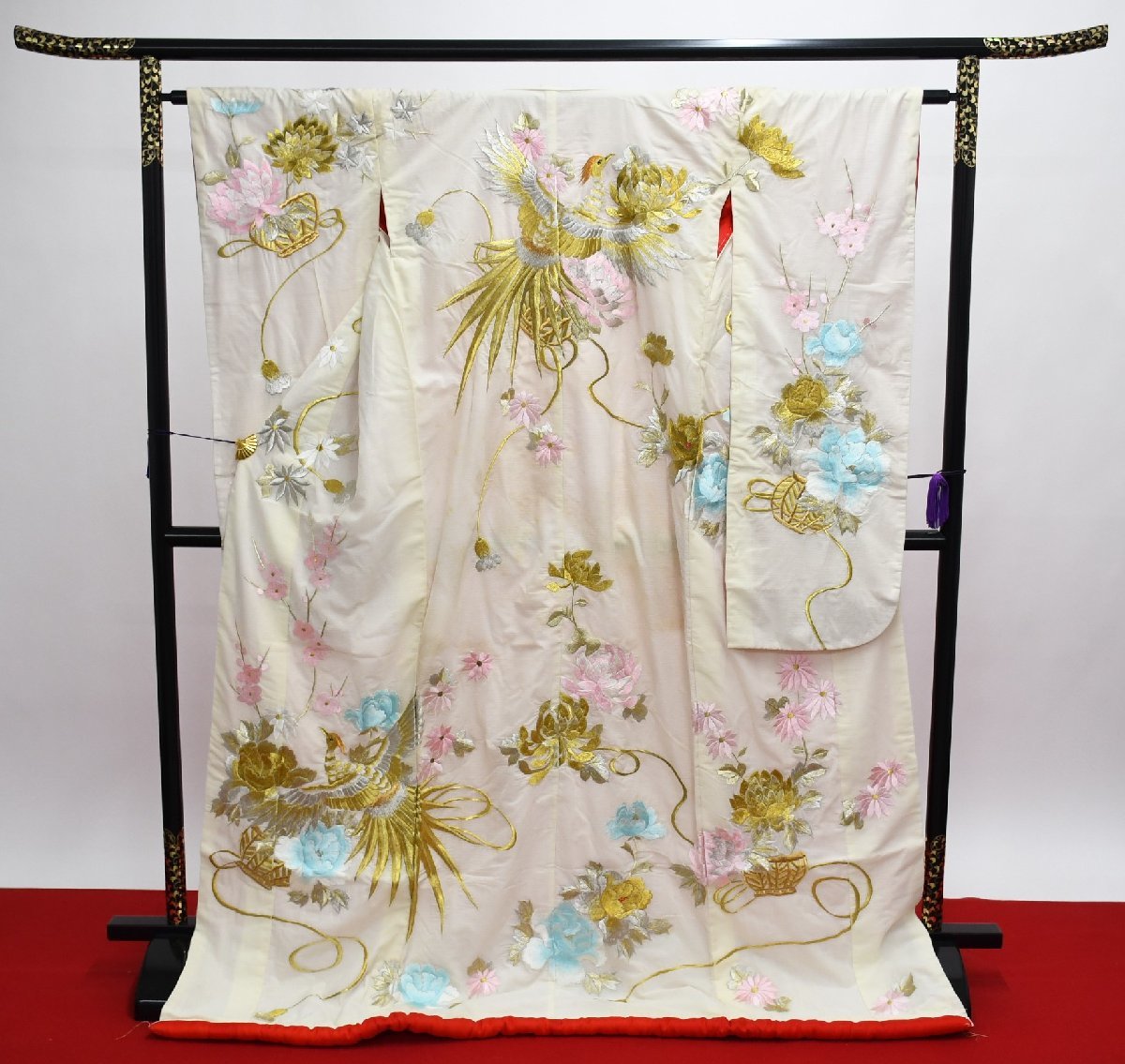 色打掛 お引き摺り 夏着物 刺繍 鳥 舞妓 衣装 着物 結婚式 身丈178cm 裄丈62cm 桜庭呉服店 f-814_画像1