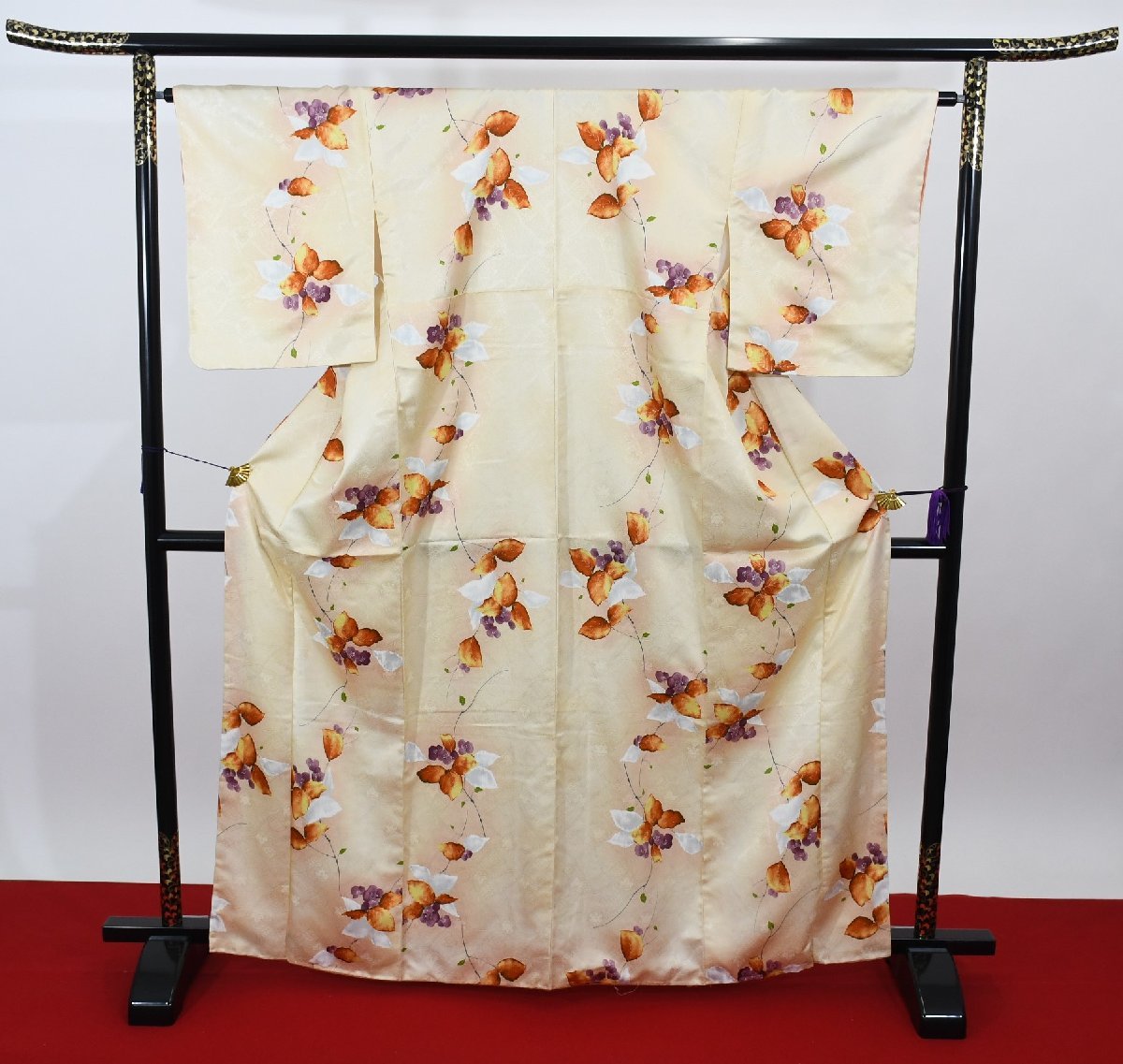 小紋 着物 袷 花 紅葉 身丈159.5cm 裄丈65cm ★ kb-5250 桜庭呉服店_画像2