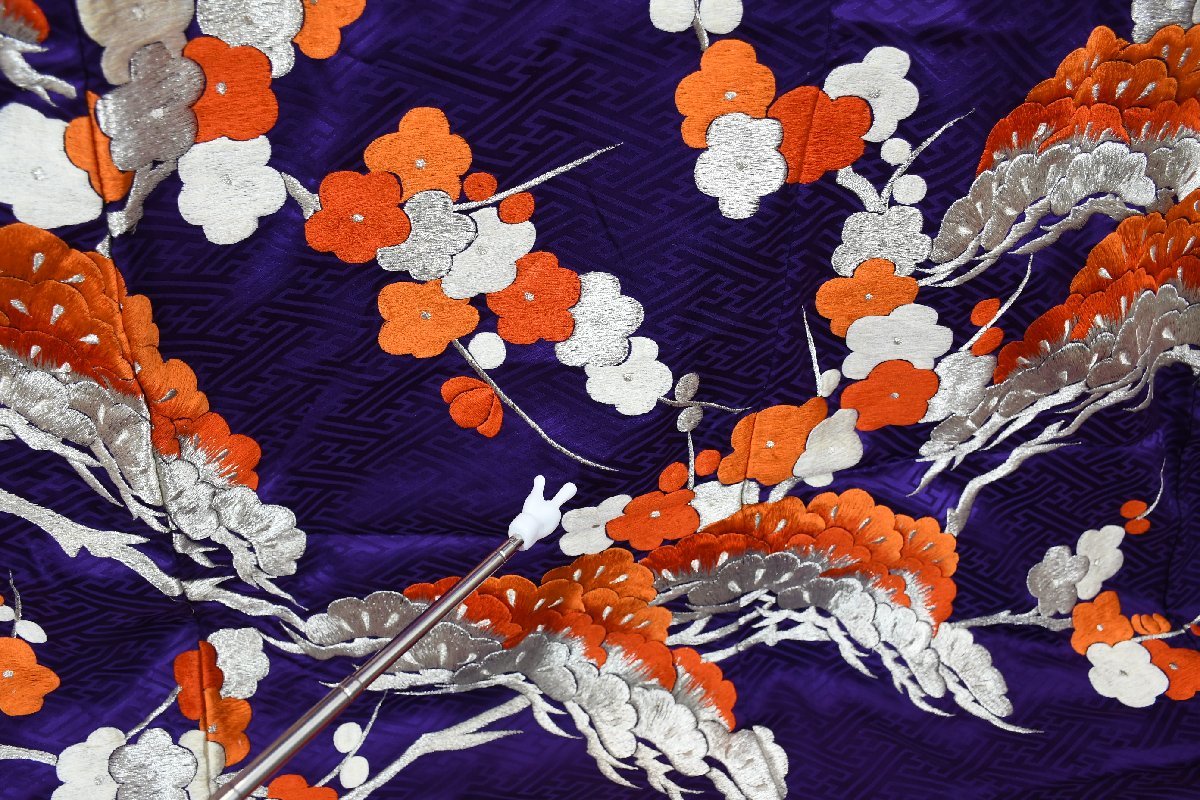 お引き摺り 振袖 紫色 刺繍 舞妓 衣装 着物 結婚式 身丈176cm 裄丈64cm 桜庭呉服店 f-812の画像6