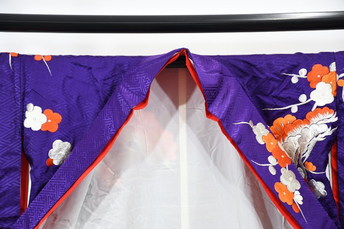 お引き摺り 振袖 紫色 刺繍 舞妓 衣装 着物 結婚式 身丈176cm 裄丈64cm 桜庭呉服店 f-812の画像9
