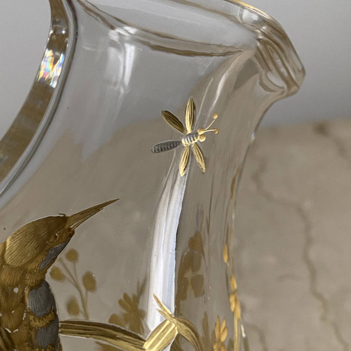 H116 オールド バカラ 金彩 ツバメ ジャポニズム 花瓶 クリスタルガラス 風景 アンティーク フランス 燕 BACCARAT_画像4