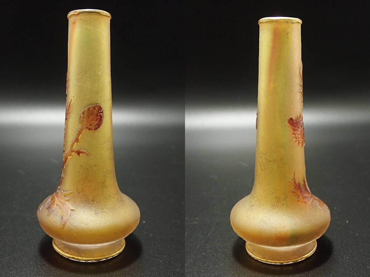 G425 ドームナンシー 薊 金彩 ミニチュアール 花瓶 ミニチュア ジブレ アザミ アンティーク オールドフランス ガラスの画像5