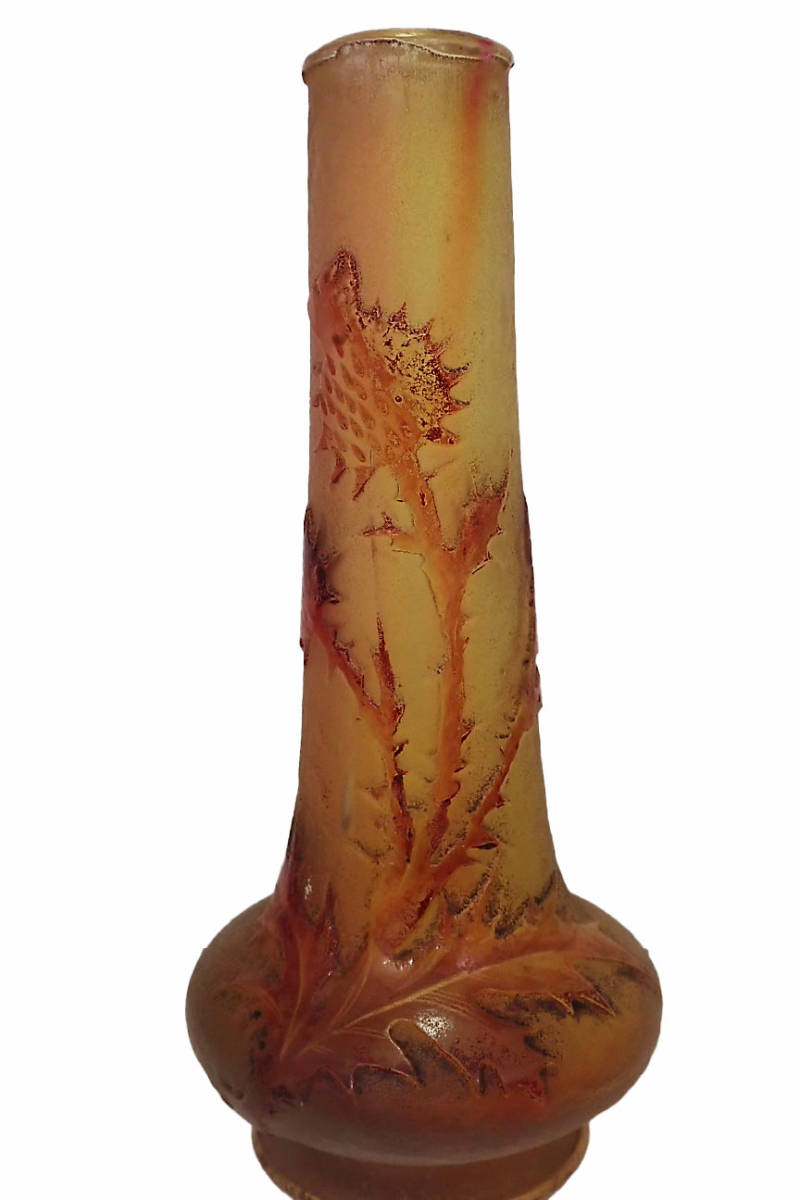 G425 ドームナンシー 薊 金彩 ミニチュアール 花瓶 ミニチュア ジブレ アザミ アンティーク オールドフランス ガラスの画像10