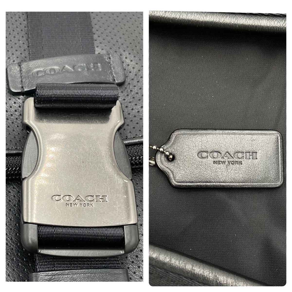 1円【極上】COACH コーチ メンズ リュックサック ナップサック バッグパック A4サイズ収納 シルバー金具 レザー 本革 ブラック レディース_画像10