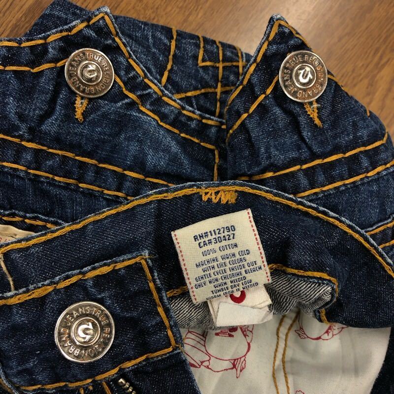 【EL243】USA製 TRUE RELIGION W32 色落ち加工 ジーンズ ジーパン デニムパンツ メンズブランド古着 トゥルーレリジョン 送料無料_画像7