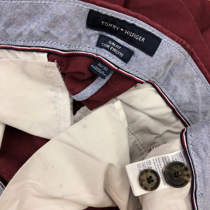 【EL345】TOMMY HILFIGER W36 L30 チノパンツ ワークパンツ エンジ ストレッチ生地 メンズブランド古着 トミーヒルフィガー 送料無料_画像6