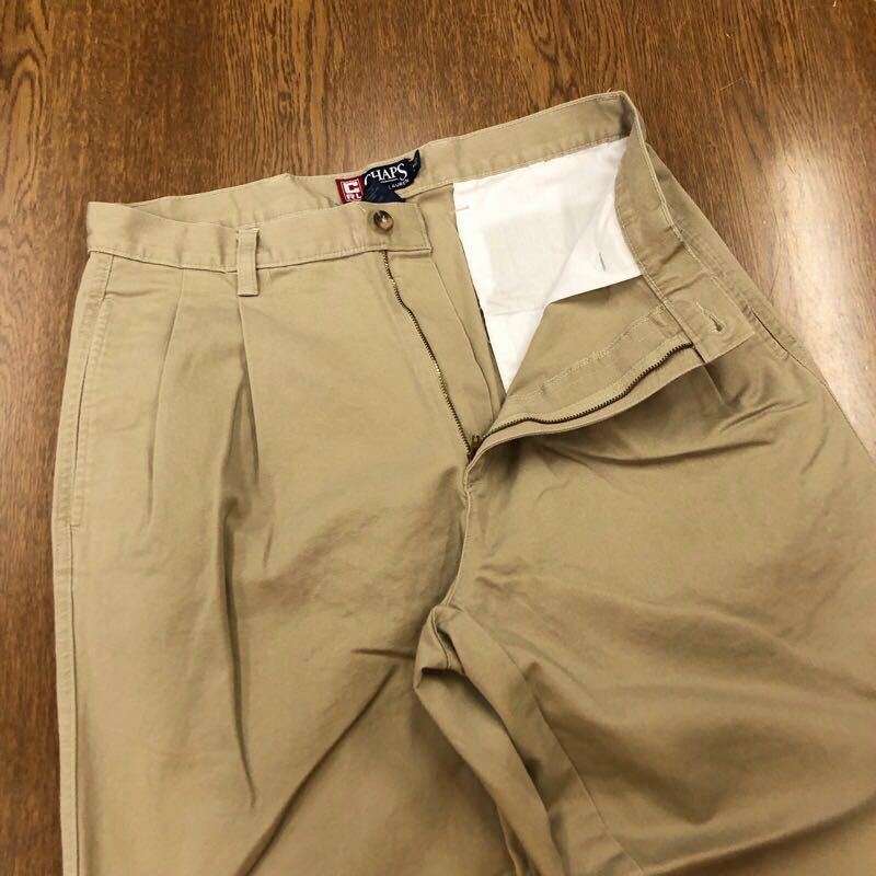 【EK346】CHAPS RALPH LAUREN W33 L30 ツータック 裾折り返し チノパンツ ワークパンツ ベージュ ブランド古着 チャップス 送料無料_画像4