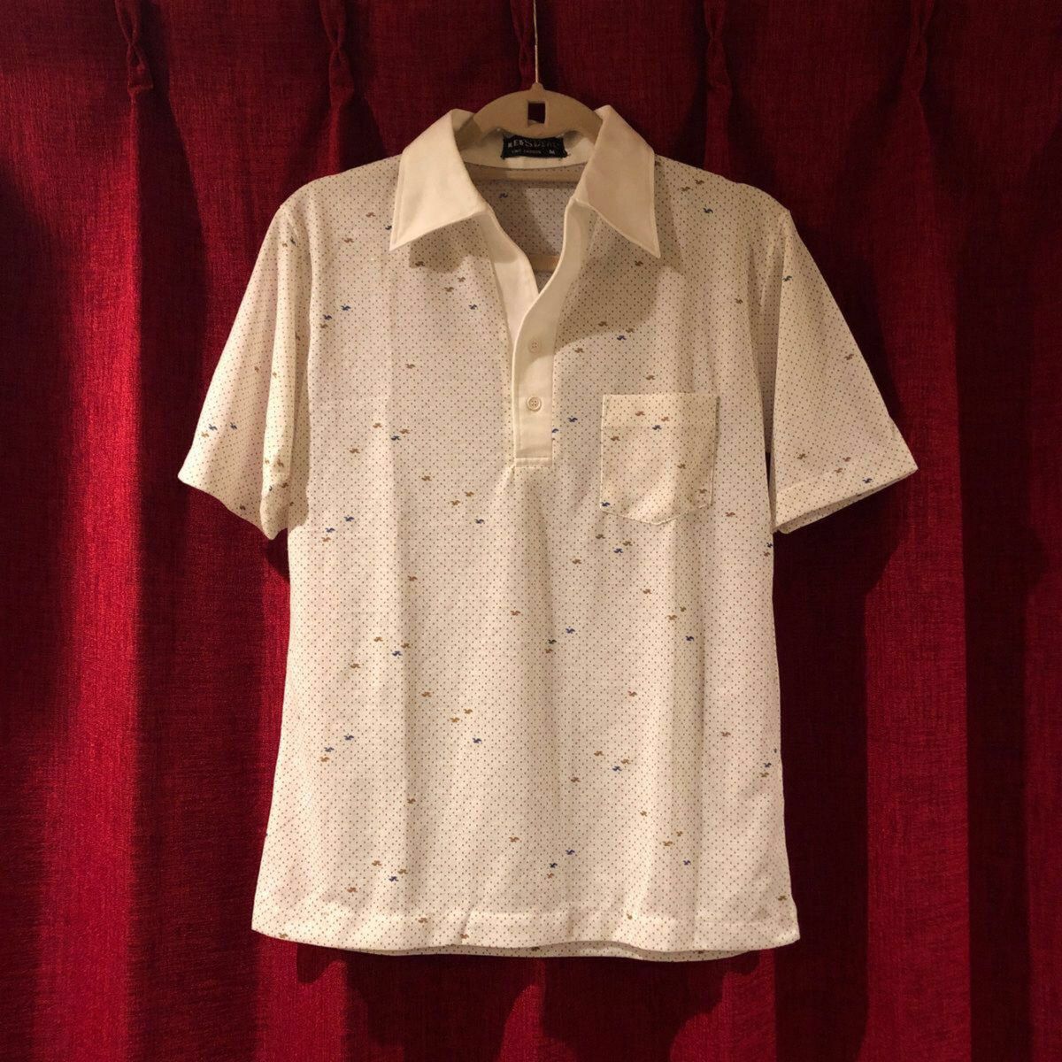 レトロシャツ 鳥×ドット柄 シャツ 半袖 メンズ Mサイズ 日本製