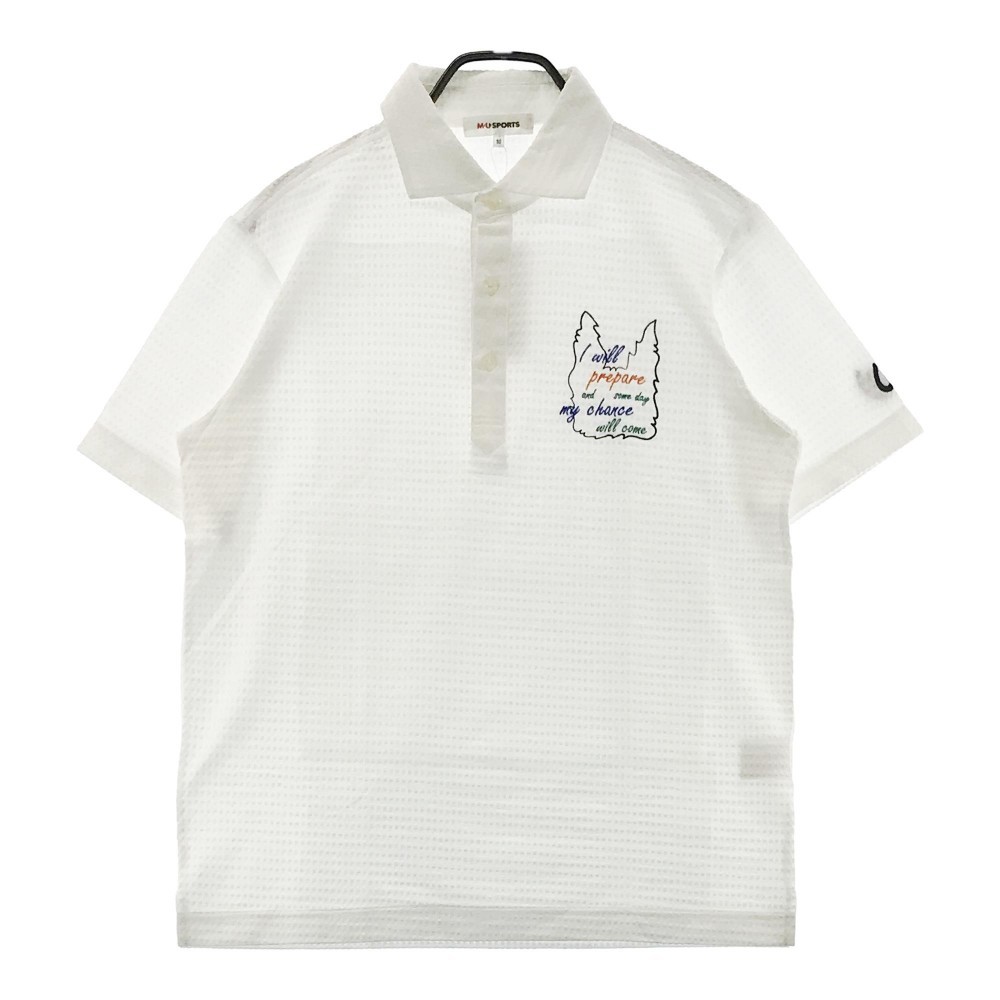 【新品】MU SPORTS エムユースポーツ シアサッカー 半袖ポロシャツ 刺繍 ホワイト系 50 [240001788442] ゴルフウェア メンズ