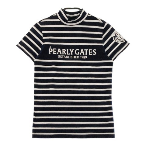 PEARLY GATES パーリーゲイツ 2022年モデル ハイネック半袖 Tシャツ ボーダー柄 ネイビー系 0 [240101082222] ゴルフウェア レディース