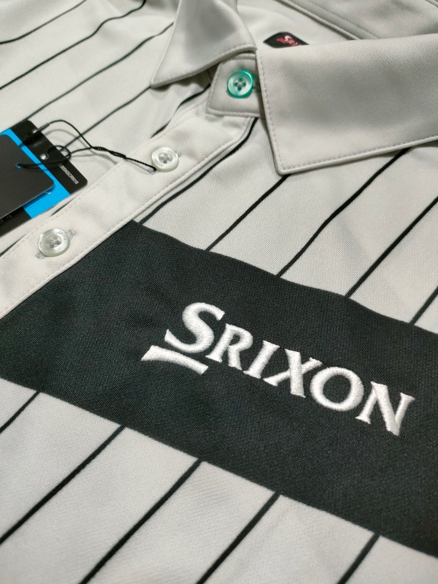 新品 定価10230 SRIXON マスターズモデル 半袖 ポロシャツ M グレー サンスクリーン 遮熱 UVケア 速乾 涼しい スリクソン ストライプの画像3