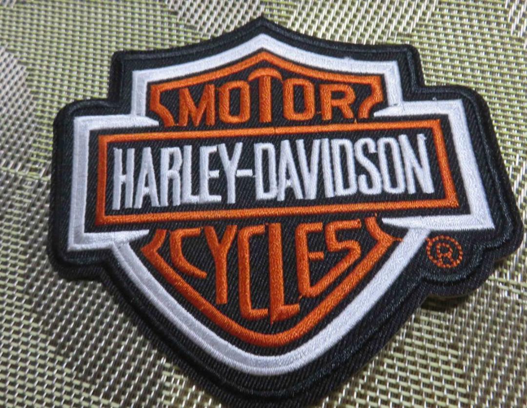 DX黒枠橙白◇新品ハーレーダビッドソン Harley-Davidson　刺繍ワッペン◇アメリカ　大型二輪車　オートバイ　バイク　ロック◎◎ミリタリー_画像3