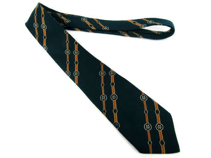  Celine brand necktie stripe pattern Trio mf belt motif silk / wool . Spain made men's green CELINE