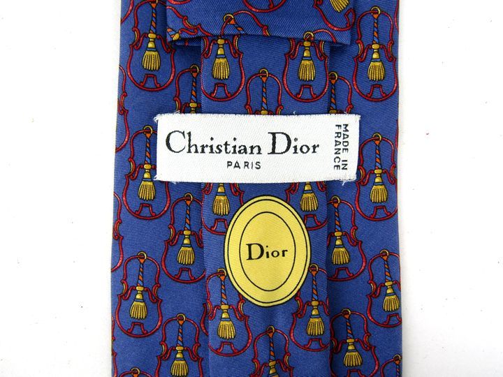 クリスチャンディオール ブランドネクタイ ワイドタイ 総柄 シルク フランス製 メンズ ネイビー Christian Dior_画像3