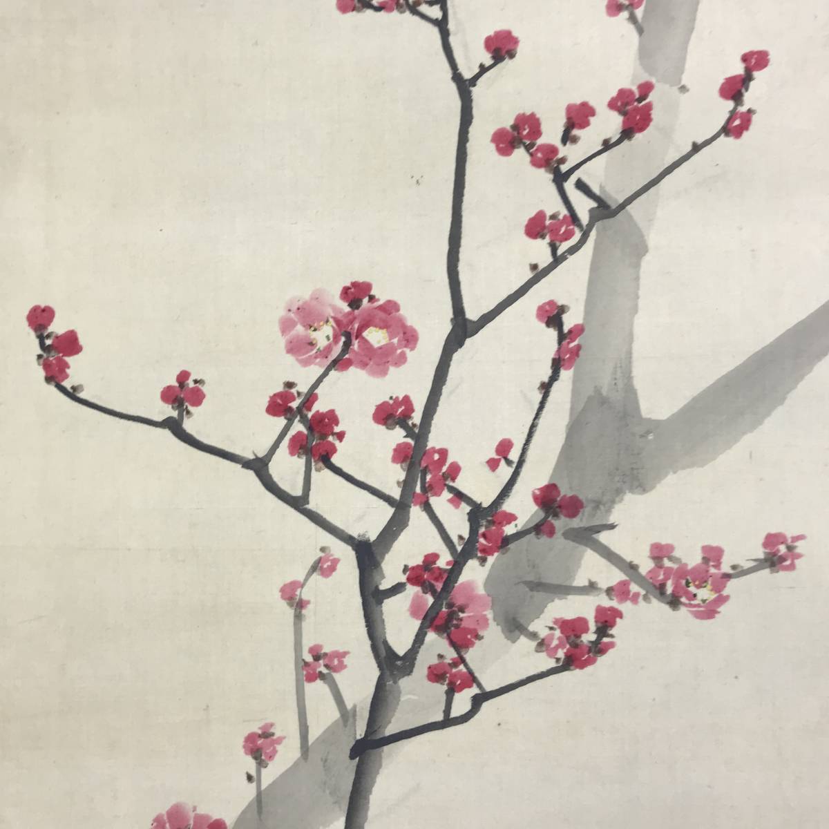  genuine work /. minute writing ./ red-blossomed plum tree . chicken map / flowers and birds map / spring. flower / flowers and birds map / hanging scroll * Treasure Ship *AE-42
