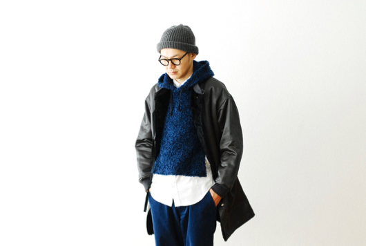 【未使用品・定価28,080円】Engineered Garments (エンジニアードガーメンツ)　Hooded Interliner - Boucle（ネイビー色・フリーサイズ）_画像2