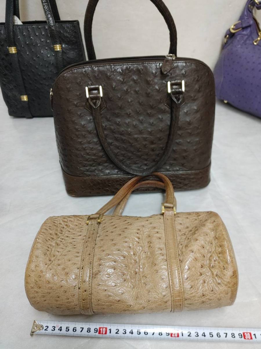 w6 美中古 オーストリッチバッグ 9個セット OSTRICH ショルダーバッグ ブラック/イエロー/ベージュ サイズいろいろ_画像4