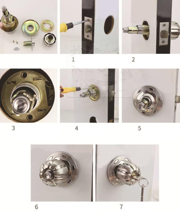 A ドアノブ 鍵付き 握り玉 室内 寝室 部屋 浴槽 トイレ 屋外 など 円筒錠タイプ ステンレス_画像4