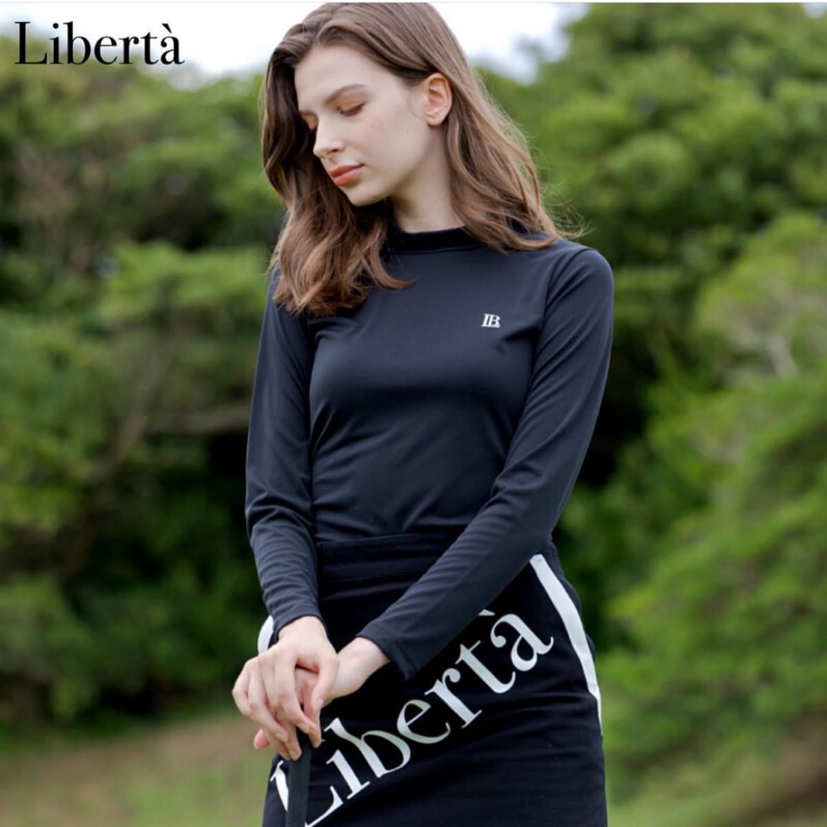 Libertaゴルフスカート×モックネック#新品未使用#定価¥49.000 黒スカート 緑モックネック