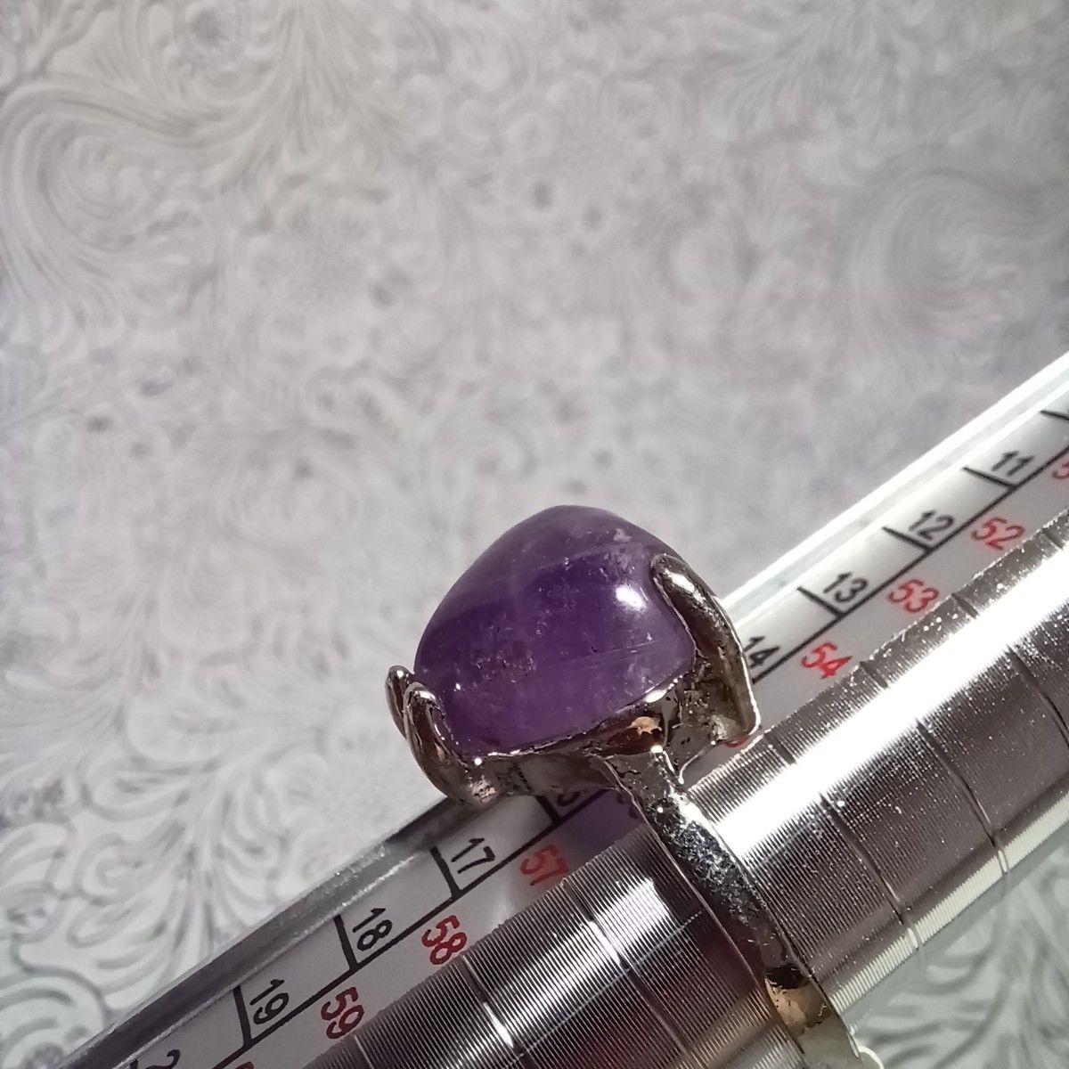 【新品】天然石 大粒 ハート型 アメジスト 指輪 リング サイズ 18