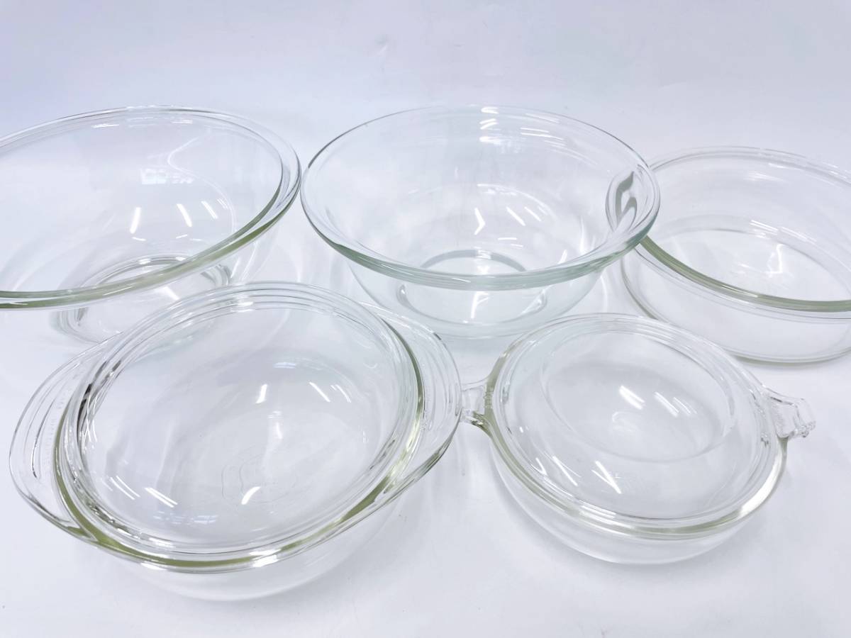 パイレックス pyrex ガラス キャセロール2点 ガラスボウル3点 耐熱ガラス ガラス鍋 キッチンツール オーブン鍋 両手鍋 小鍋 大鍋 _画像1