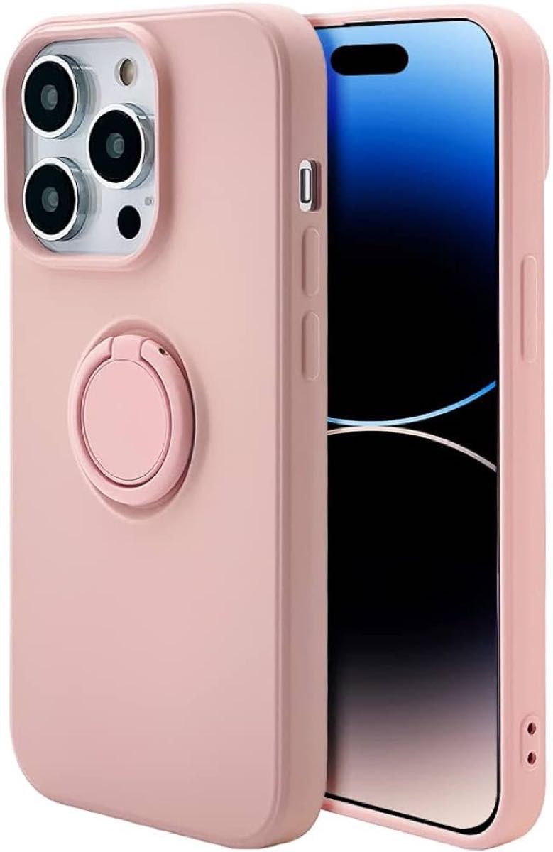 iPhone14 Pro スマホケース　リング付き　くすみピンク