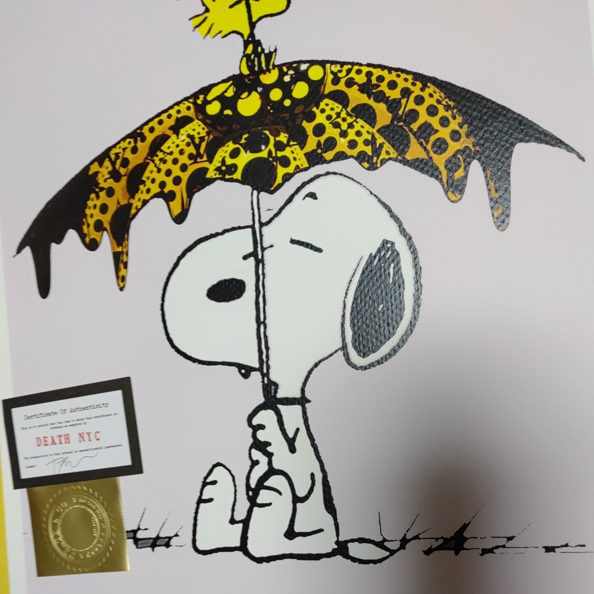 DEATH NYC 世界限定100枚 アートポスター SNOOPY スヌーピー 草間彌生　南瓜 かぼちゃ傘 umbrella ウッドストック　PEANUTS トムエバハート_画像4