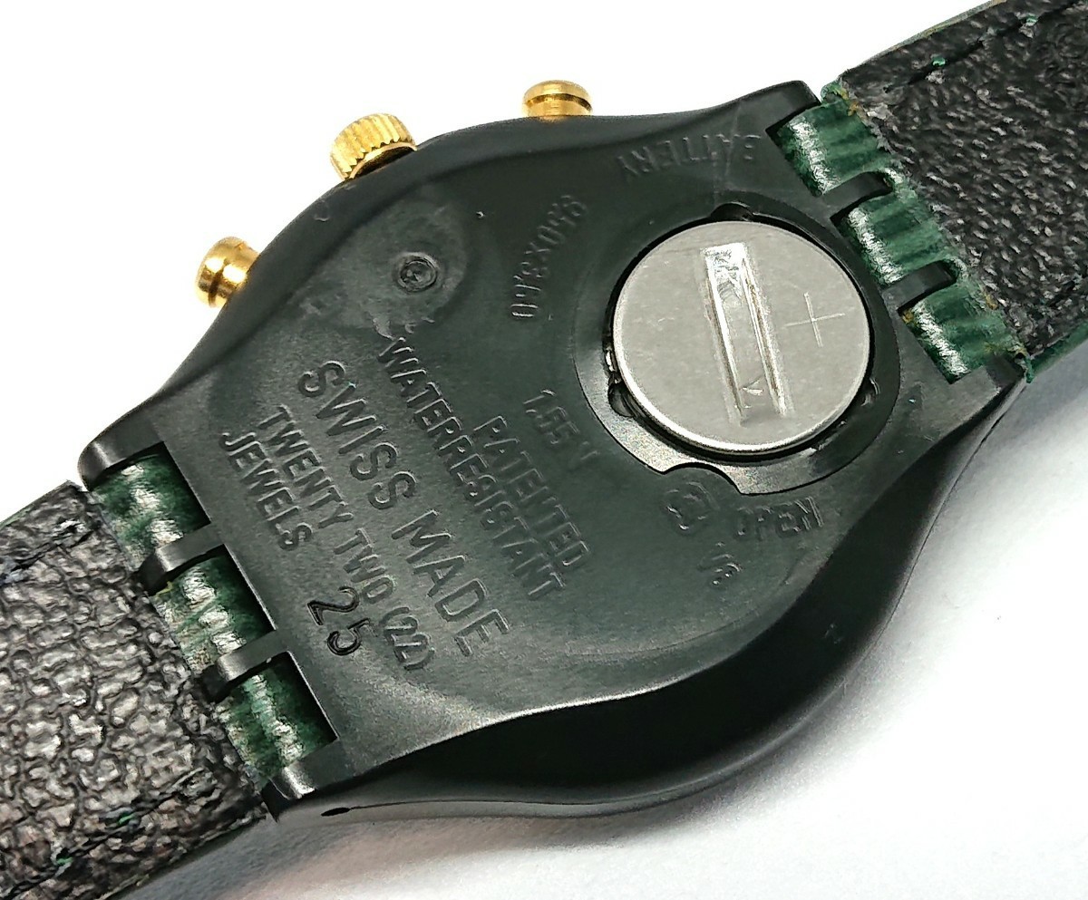 [ прекрасный товар ] Swatch Swatch ролик мяч хронограф кварц зеленый кожаный ремень 