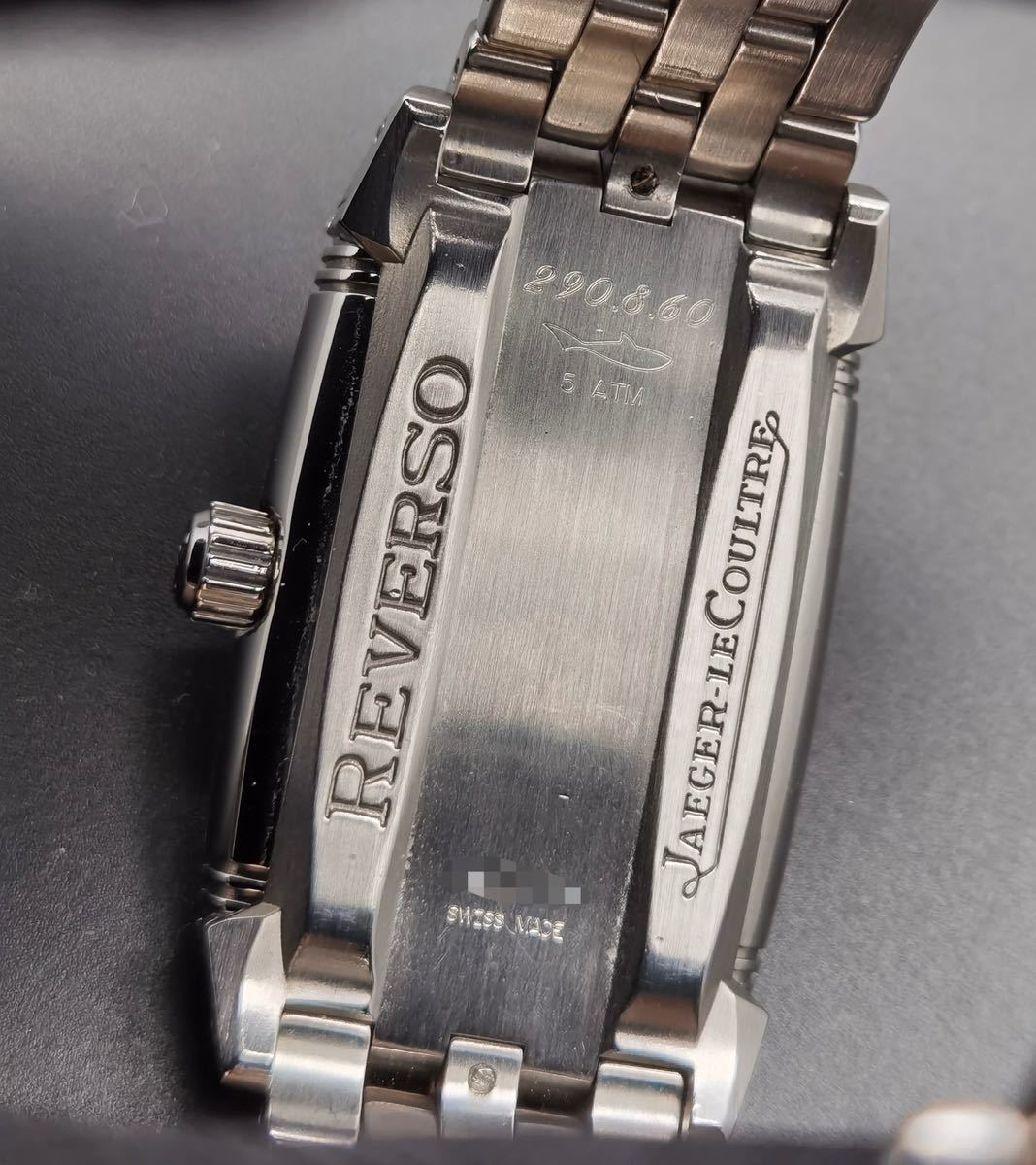 中古美品 ジャガールクルト JAEGER-LECOULTRE 290.8.60 レベルソ グランスポール デイト 黒 ブラック文字盤 SS 自動巻き メンズ 腕時計_画像9