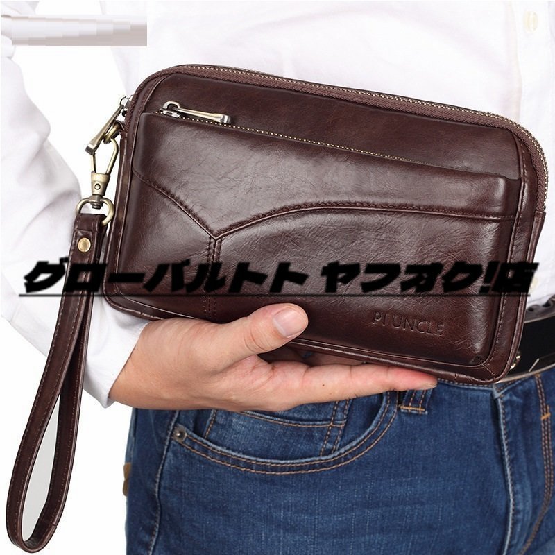 良い品質☆ 多機能　ハンドメイド　クラッチバッグ　メンズバッグ　本革　牛革　大容量 軽量 黒
