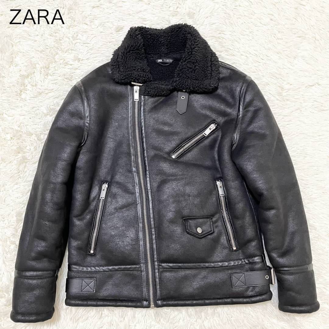 ZARA ザラ ライダースジャケット ムートン ボア L 黒 - アウター