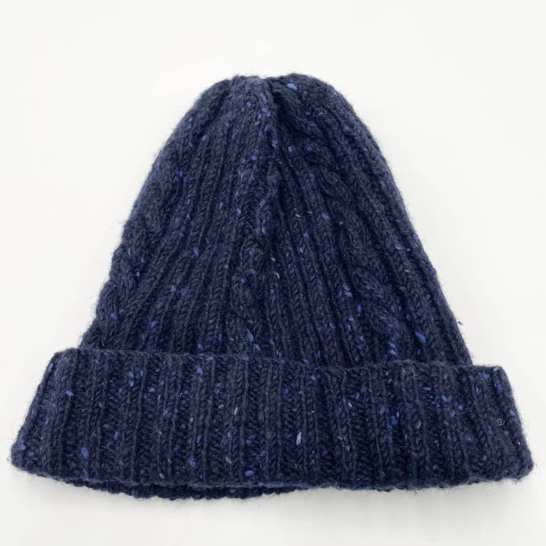 INVERALLAN【美品】ニットキャップ 帽子 knit cap 紺 インバーアラン スコットランド製 手編み メンズ レディース ユニセックス