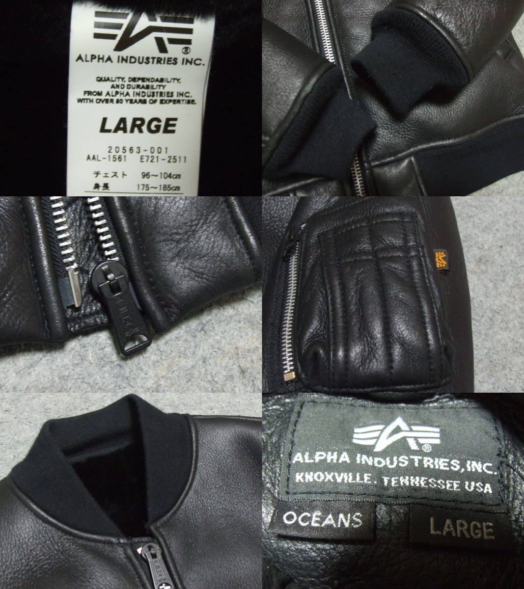  原文:[B36]美品 ALPHA　MA-1フライトジャケット黒 size:L　アルファ[検]B-3革ジャン