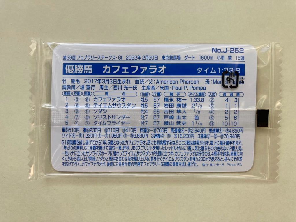 未開封　NO J-252 カフェファラオ　まねき馬倶楽部　競馬　カード_画像2