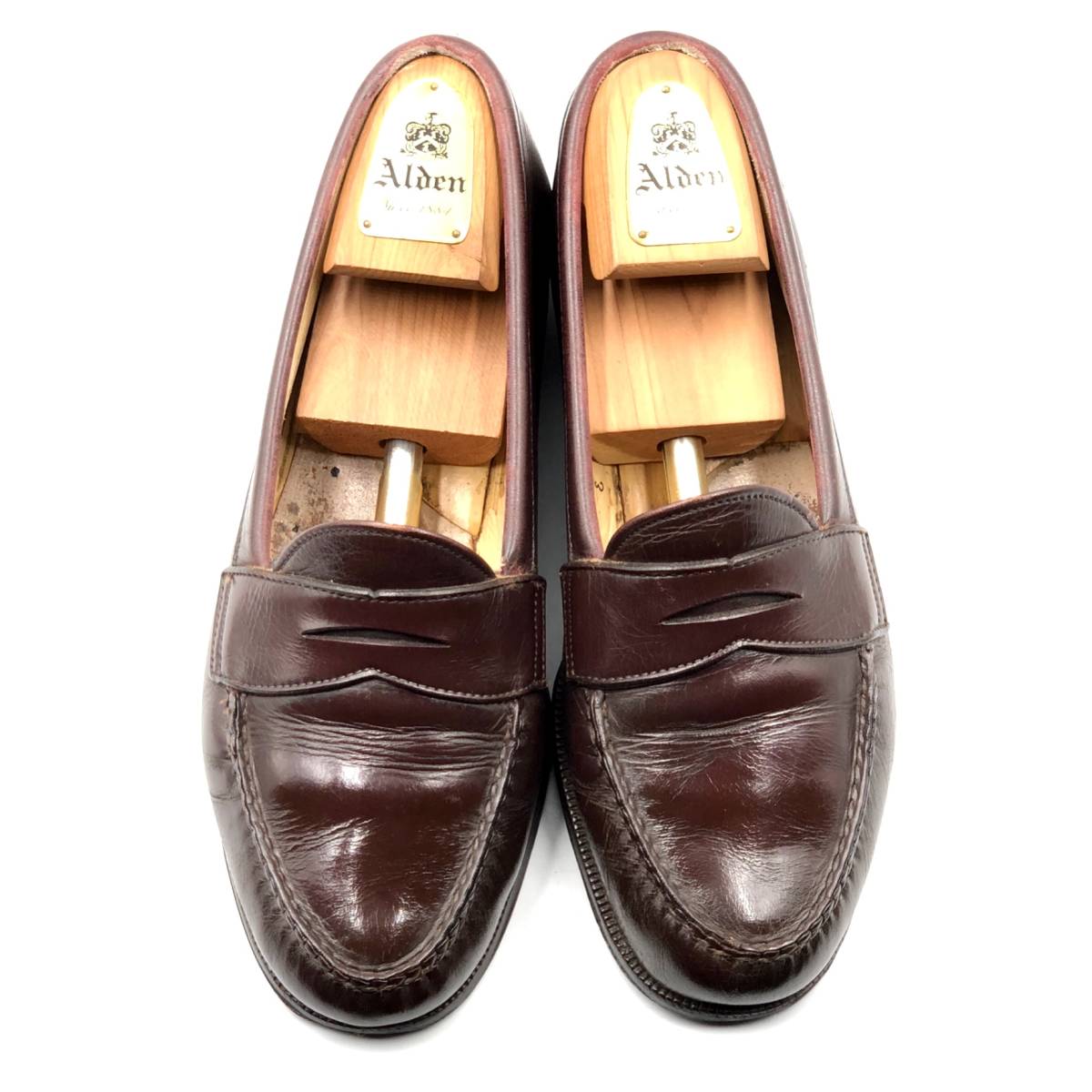 即決 ALDEN オールデン 25.5cm 7.5 1611 メンズ レザーシューズ ローファー ハーフサドル 茶 ブラウン 革靴 皮靴 ビジネスシューズ_画像2