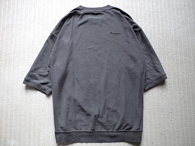 即決 XLサイズ モンキータイム 別注 Champion REVERSE WEAVE ワイドシルエット ヘビーウェイトTシャツ 7分ソデぐらい 製品染め炭黒 C8-V316の画像1