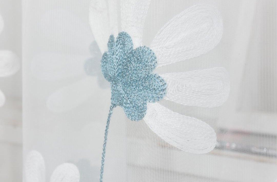 新品　レースカーテン　刺繍　100x176 2枚セット　青色の花柄　雰囲気