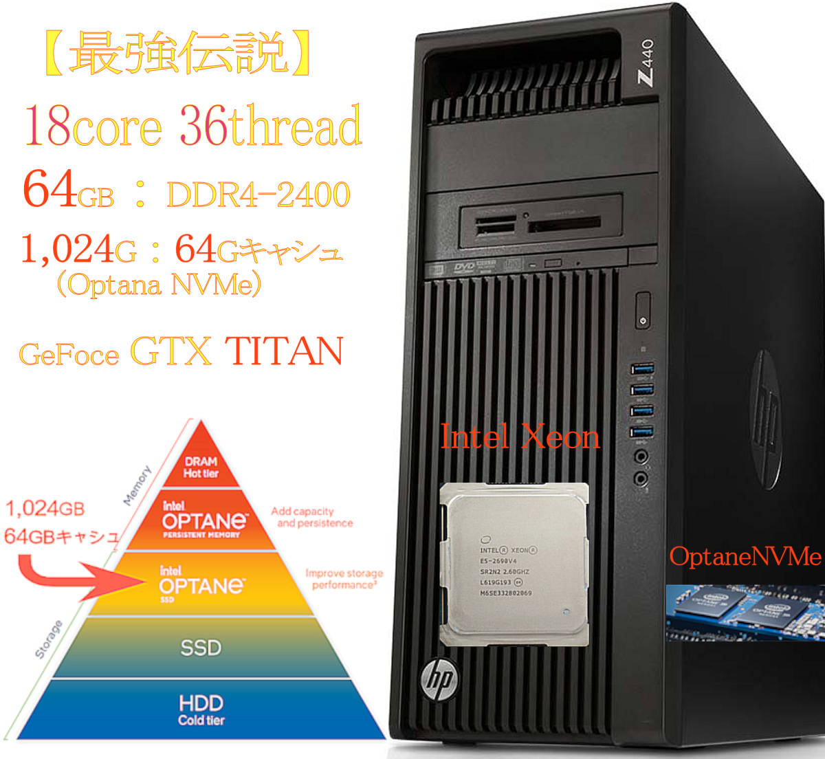 【最強伝説】Z440 CPU(18コア36スレッド) NVMe:1TB HDD:2TB 64GB(DDR4) GTX-TITAN Windows11Pro_画像1