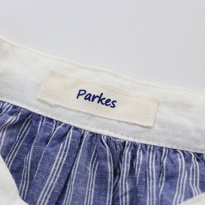 パークス Parkes コットンリネン ストライプ バンドカラーシャツ M/ブルー トップス【2400013630450】_画像6