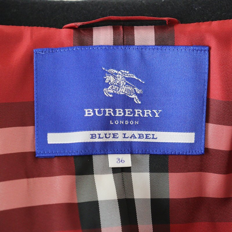 美品 バーバリーブルーレーベル BURBERRY BLUE LABEL ウールPコート 36/ブラック メルトン 裏地ノバチェック 金ボタン【2400013674461】_画像8