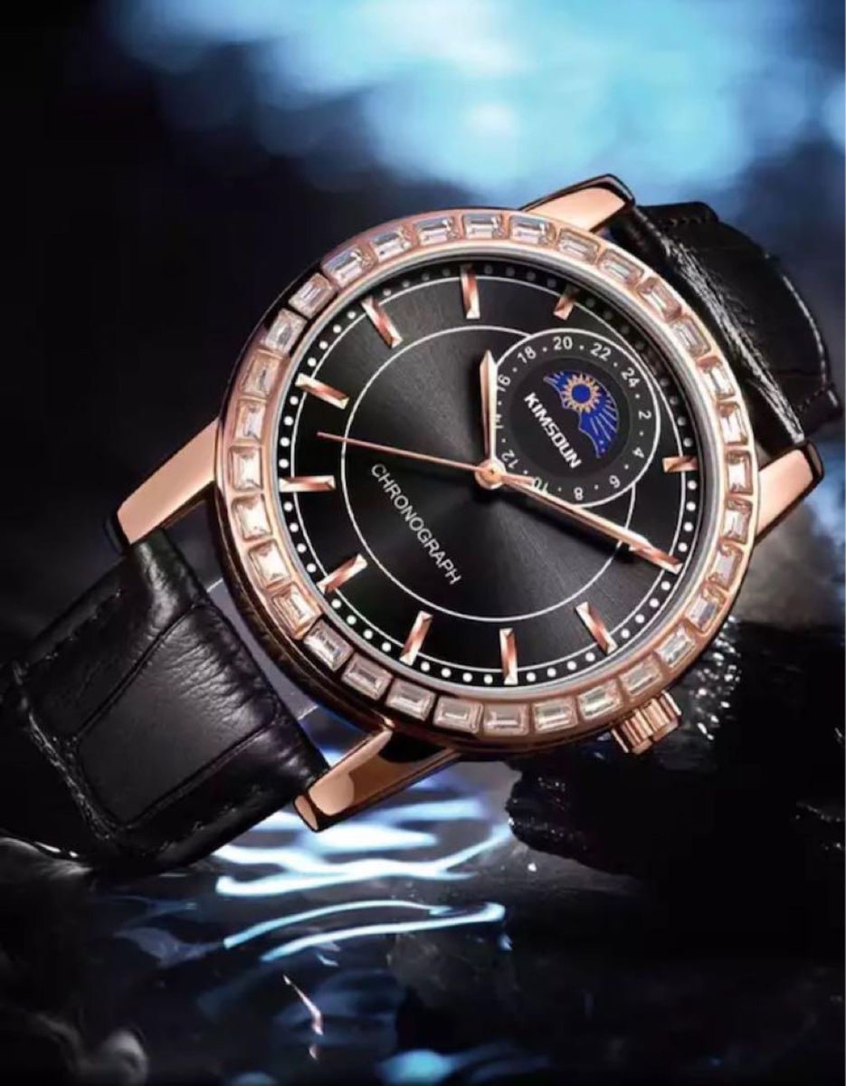腕時計 ビジネスウォッチ アナログ　黒　ブラック　金　ゴールド　レザー　レザーベルト　クロコダイル　メンズ人気商品