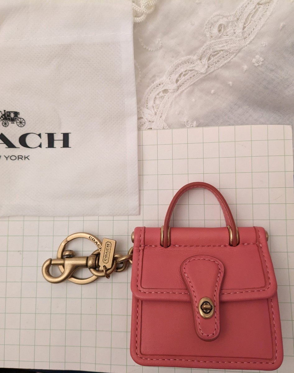 【COACH】■コーチ■バックモチーフ■バックチャーム■ミニチュアバック■ピンク■レザー◆牛革◆艶消しメタルゴールド・フック金具◆美品!